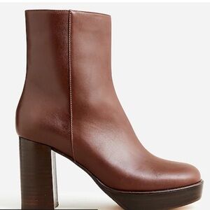 NIB J Crew Refined Leather Platform Boots Rich Hickory - Size 8